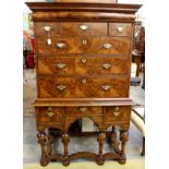 An 18th Century and later walnut veneered chest-on-stand,