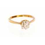 A diamond solitaire ring, the cushion shaped old-cut diamond approx 1.