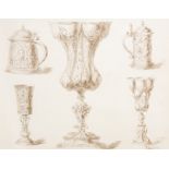 Johannes Bosboom (Dutch, 1817-1891), studies of ornamental silver cups and tankards, signed l.r.