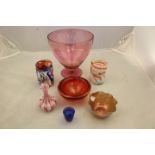 Seven pieces of Venetian glass.