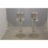 A pair of mid 19th Century clear cut glass table lustre candlesticks, circa 1860,