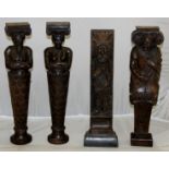 Four 17th Century caryatid carved wood figures of 2 males and a pair of a male and female figures