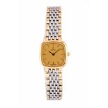 Omega, a lady's bi-metal Omega De Ville wristwatch, 2cm square gilt dial with baton numerals,