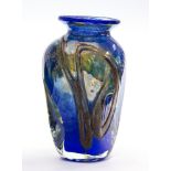 A Sam Herman signed and dated 1973 unusual blue vase. 19cm high.