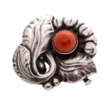 Georg Jensen, a Danish Modernist silver and coral brooch,
