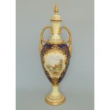 A Coalport vase and cover, cobalt blue ground, overlaid with raised gilding ,