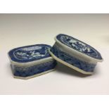 A pair of Chinese blue and white salts, 18th Century, of octagonal form, width 9.