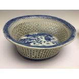 A Chinese blue and white basket, mid 19th Century,