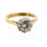 A diamond solitaire 18ct gold ring, diamond weight approximately 2.