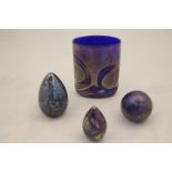 An Isle of Wight Studio Glass 'Golden Peacock' design ovoid vase in dark blue,