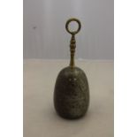 A Victorian Cornish Serpentine marble egg-shape door stop, brass handle,