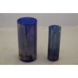 Two early Isle of Wight Studio Glass 'Azurene' cylinder vases in the royal blue colour way,