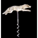Hunting Interest: An Elizabeth II silver corkscrew cast as a running Fox corkscrew with ruby eyes,