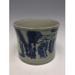 A large Chinese blue and white brush pot, Kangxi mark but 19th Century,