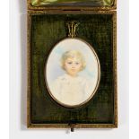 Gertrude Massey (British, 1868-1957), an oval portrait miniature of a child wearing a white dress,