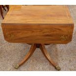 A 19th Century rosewood pedestal Pembroke table, the top and legs inlaid with brass stringing,