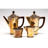 Keith Murray for Mappin & Webb, an Art Deco silver plated coffee set, conical stepped form,