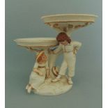 A Royal Worcester Kate Greenaway double comport, ivory and gilt,