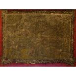 A 17th Century embroidered picture, sequin border and incorporating silver thread,