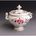 A Flight Barr and Barr twin handled dessert tureen and cover, painted in the imari style,
