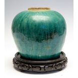 A Chinese turquoise glaze ginger jar, provincial, possibly 18th Century,
