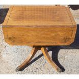 A 19th Century rosewood pedestal Pembroke table, the top and legs inlaid with brass stringing,