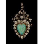 A late Victorian opal and diamond heart-shaped cluster pendant/brooch,