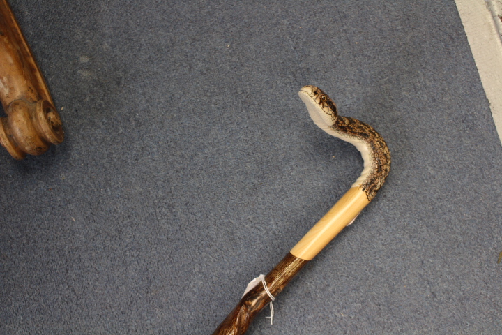 Ian Taylor, a hand crafted walking stick, the handle in the form of a gopher snake,