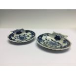 A pair of Chinese blue and white shell shaped dishes, 18th Century,