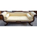 A 19th Century French style settee, later cream striped upholstery,
