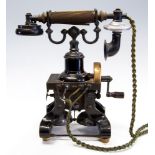 An Ericsson desk 'skeleton' telephone, circa 1890, the handset with vulcanite handle,
