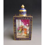 A Vienna tea caddy and cover, cobalt blue and gilt ground,