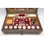 A 19th Century Anglo-Indian inlaid sewing or work box, circa 1832, complete with contents,