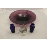 A large, deep rimmed, Amethyst centre piece with Art Nouveau style decoration, (possibly by Webb,