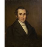 English School, circa 1840, portrait of a gentleman, half length in a black coat, oil on canvas,