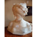 A 19th Century Italian white alabaster bust of a classical maiden,