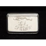 A George III silver snuff box, the cover engraved with serpent crest motto and initials GA,