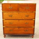 An early to mid 19th Century elm campaign chest, brass bound,
