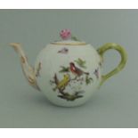A Herend Hungarian teapot and cover, decorated with The Rothschild Bird and Butterfly pattern No.