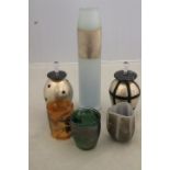 Four Adam Aaronson posie vases and two scent bottles, all signed Handmade or Handbuilt in England,