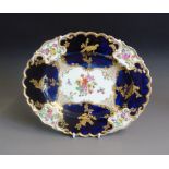 A Chelsea gold anchor oval dish, mazarine blue ground,