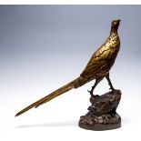 Leon Bureau (French, 1866-1906), a gilt bronze study of a pheasant perched on a rock, signed,