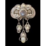 Evald Nielsen, a Danish Art Nouveau silver and moonstone brooch,