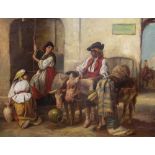 Thomas Kent Pelham (British, fl. 1860-1891), Spanish Gypsies and donkeys by a well, signed l.r.