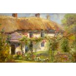 English School, early 20th Century, a cottage garden, oil on board,