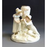 A Royal Worcester figure of two children by an urn, the boy playing a pipe,