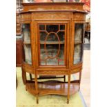 An Edwardian mahogany and marquetry inlaid display cabinet, the top with an inlaid back,