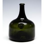 An 18th Century green glass onion wine bottle, circa 1740, with monogram seal for Hopkins 'TH',