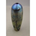 A Carin Von Drehle signed and dated blue trailed and irridised torpedo vase. 26cm high.