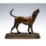Alfred Dubucand (French, 1828-1894), a gilt bronze study of a hound on a plinth, signed,